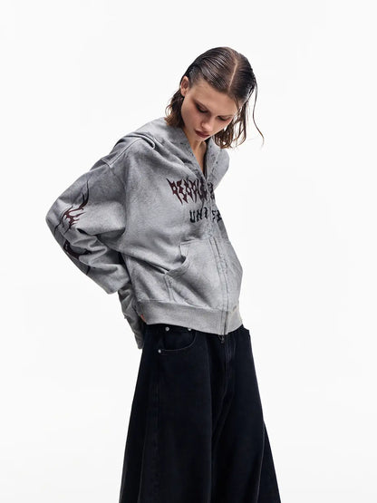 Peoplesense Ripped Full Zip Face Mask Hoodie Grey