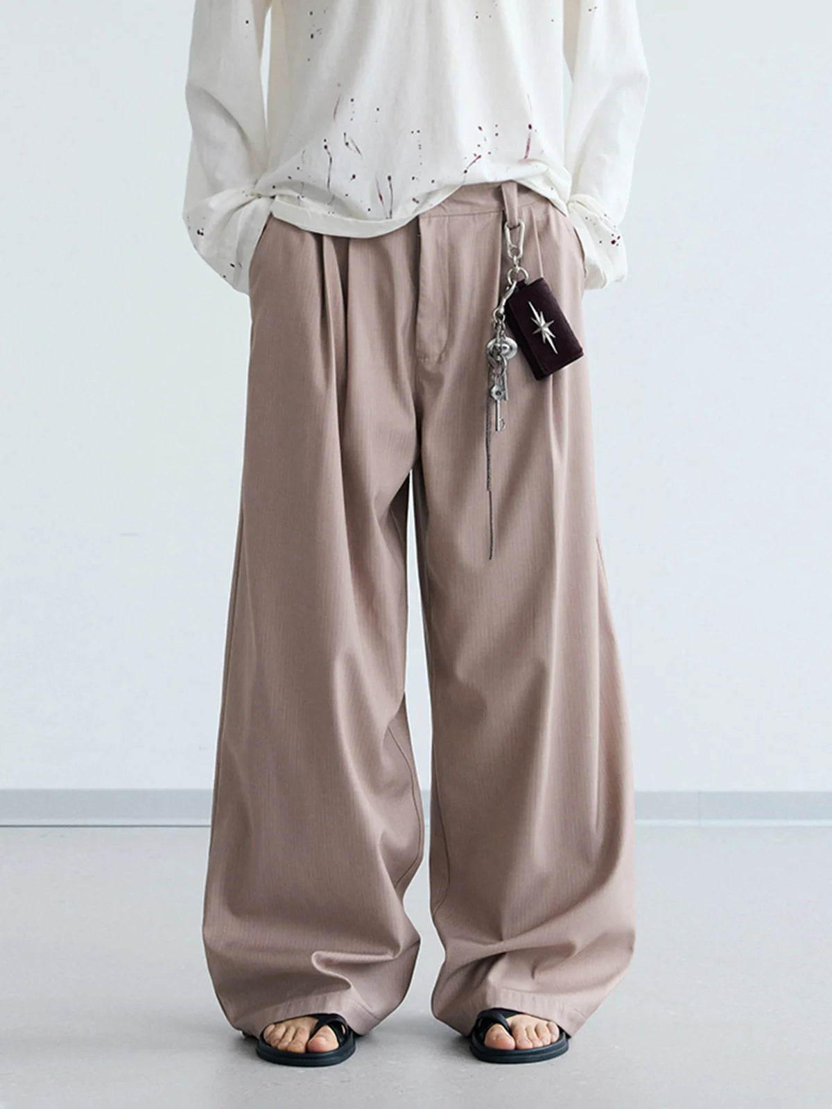 Peoplesense Pinstripe Pleated Trousers Pink