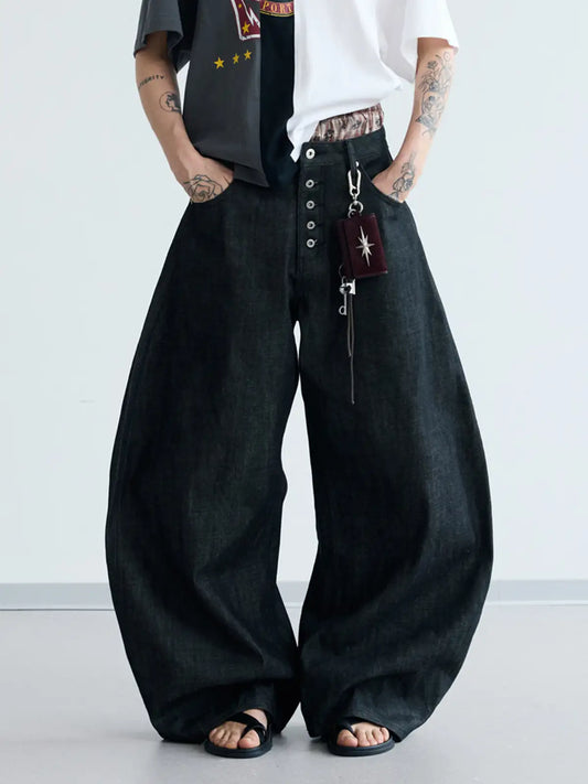 Peoplesense Black Raw Denim Jeans with Button Fly