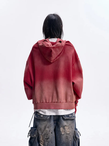 Peoplesense Ripped Full Zip Face Mask Hoodie（Black and Red）