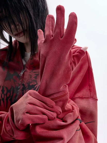 Peoplesense Ripped Full Zip Face Mask Hoodie（Black and Red）