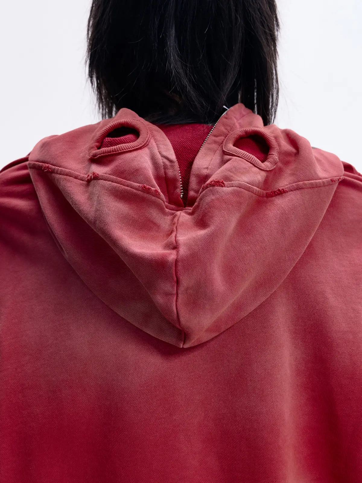 Peoplesense Ripped Full Zip Face Mask Hoodie（Black and Red）