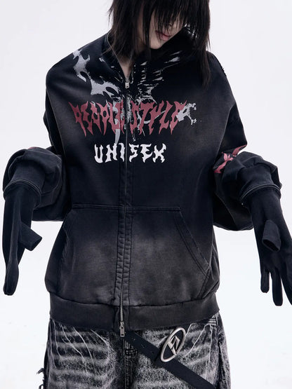 Peoplesense Ripped Full Zip Face Mask Hoodie（Black and Red）