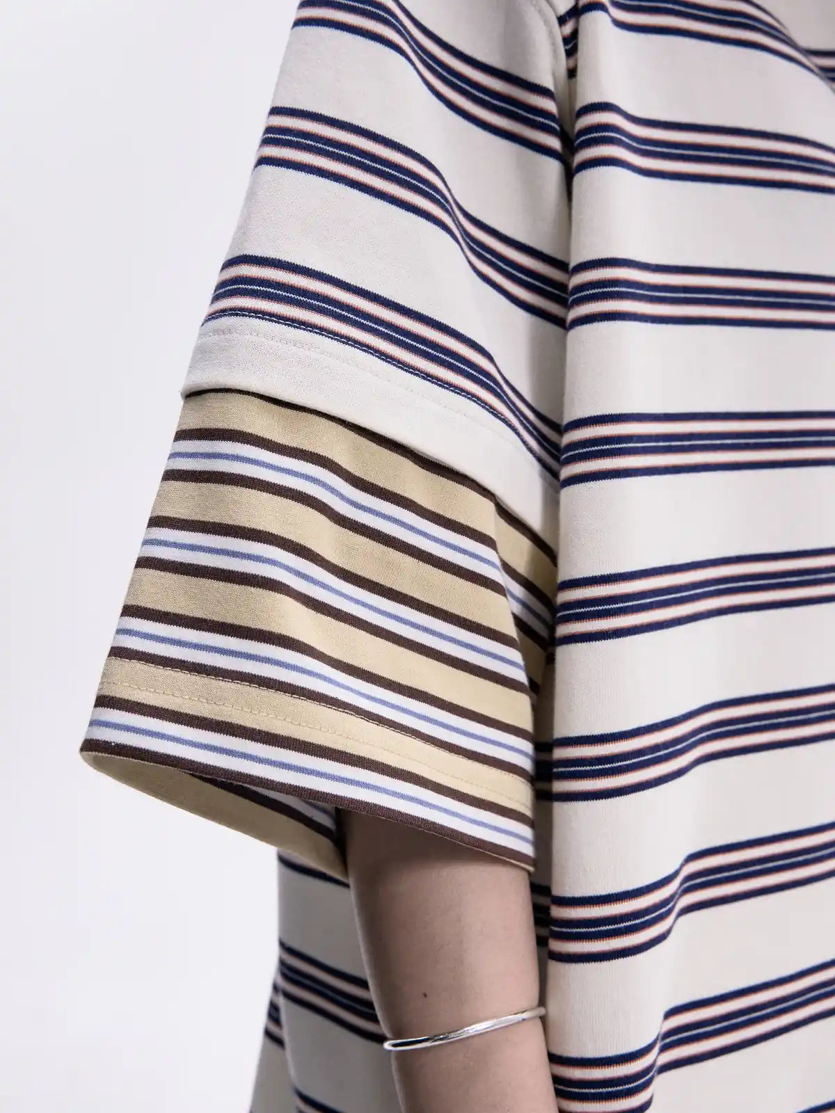 Peoplesense Layered Collar Zip Stripe Polo Shirt