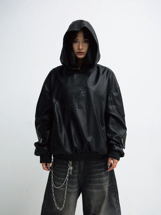Peoplesense 3D Embossed Faux Leather Hoodie