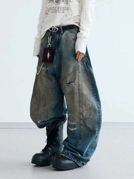 Peoplesense Ripped Mud Dyed Balloon Denim Jeans