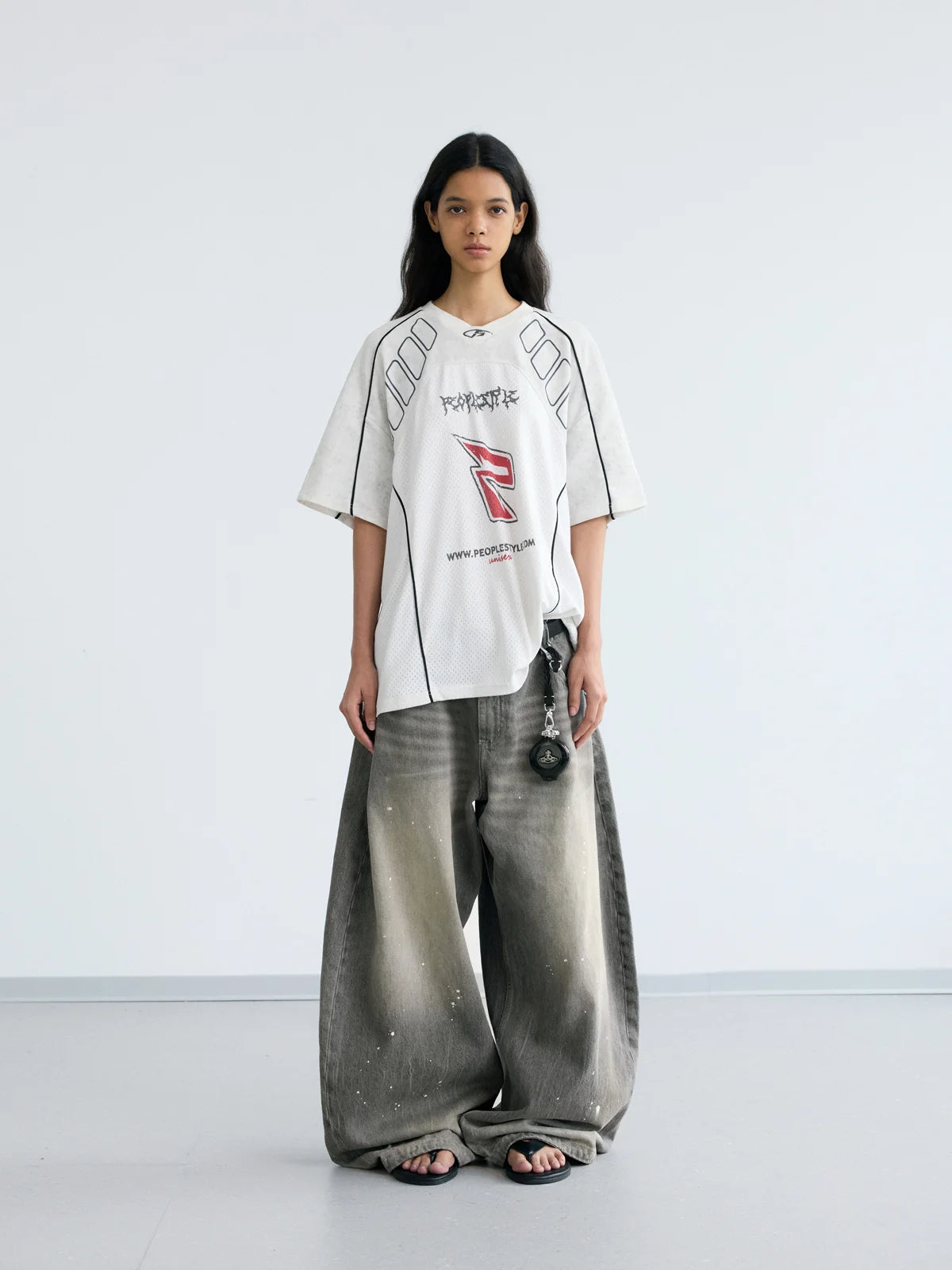 Peoplesense Vintage Ink-Splatter Grey Wide-Leg Jeans – peoplesense