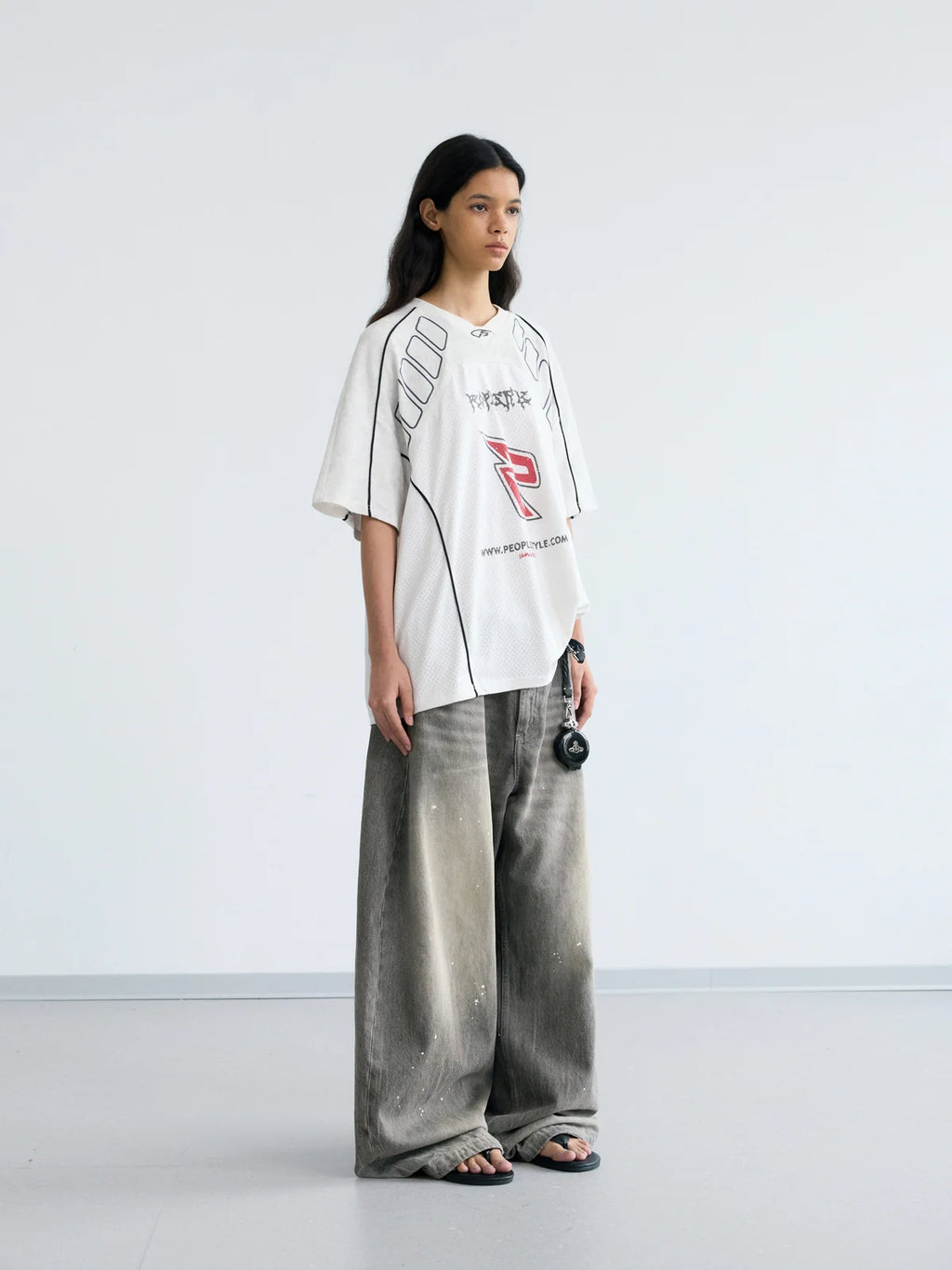 Peoplesense Vintage Ink-Splatter Grey Wide-Leg Jeans
