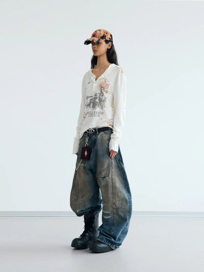 Peoplesense Embroidered Henley Sleeve T-Shirt