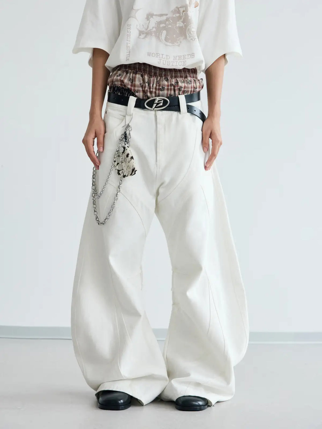 Peoplesense White Pleated Wide-leg Jeans