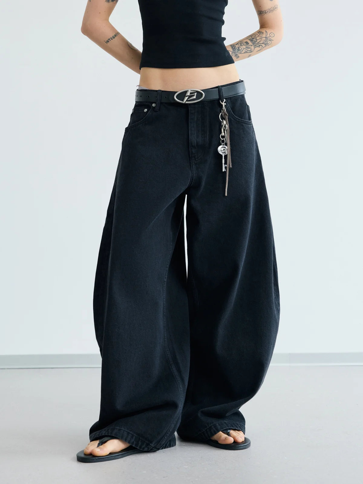 Peoplesense A-line Wide-leg Jeans  Black