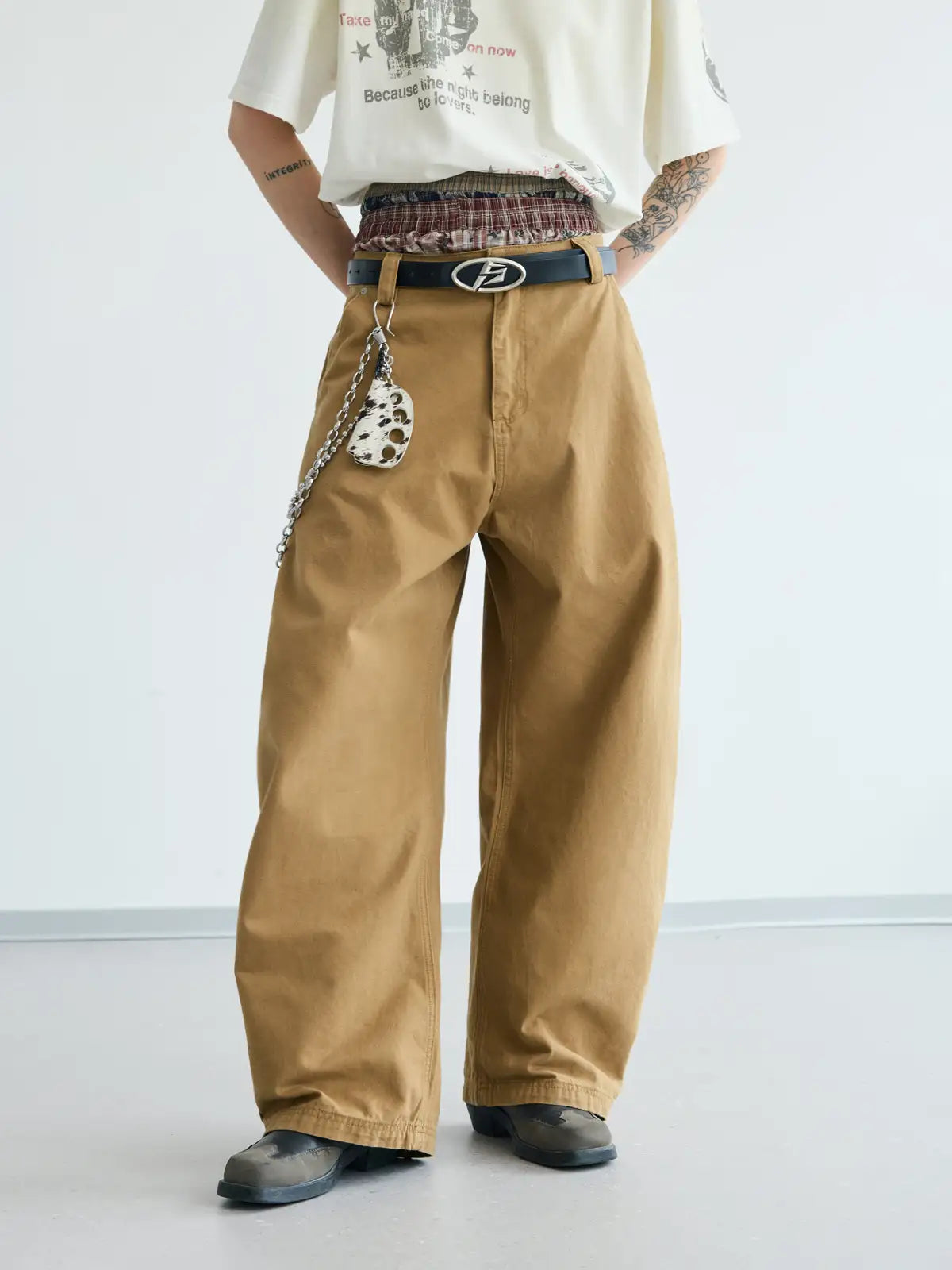 Peoplesense Retro Curved Leg Trousers Brown