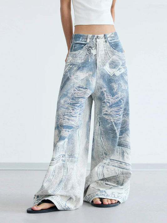 Peoplesense 3D Graffiti Print Baggy Jeans