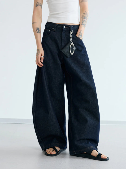 Peoplesense Dark Blue Raw Denim Jeans with Wide-leg