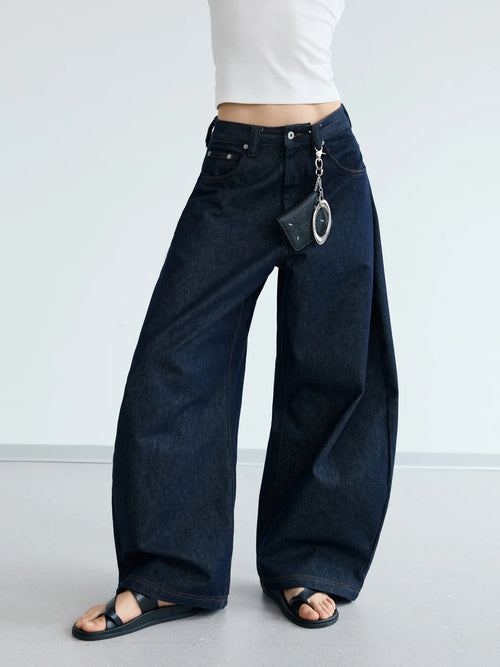 Peoplesense Dark Blue Raw Denim Jeans with Wide-leg – peoplesense Peoplesense Dark Blue Raw Denim Jeans with Wide-leg – peoplesense