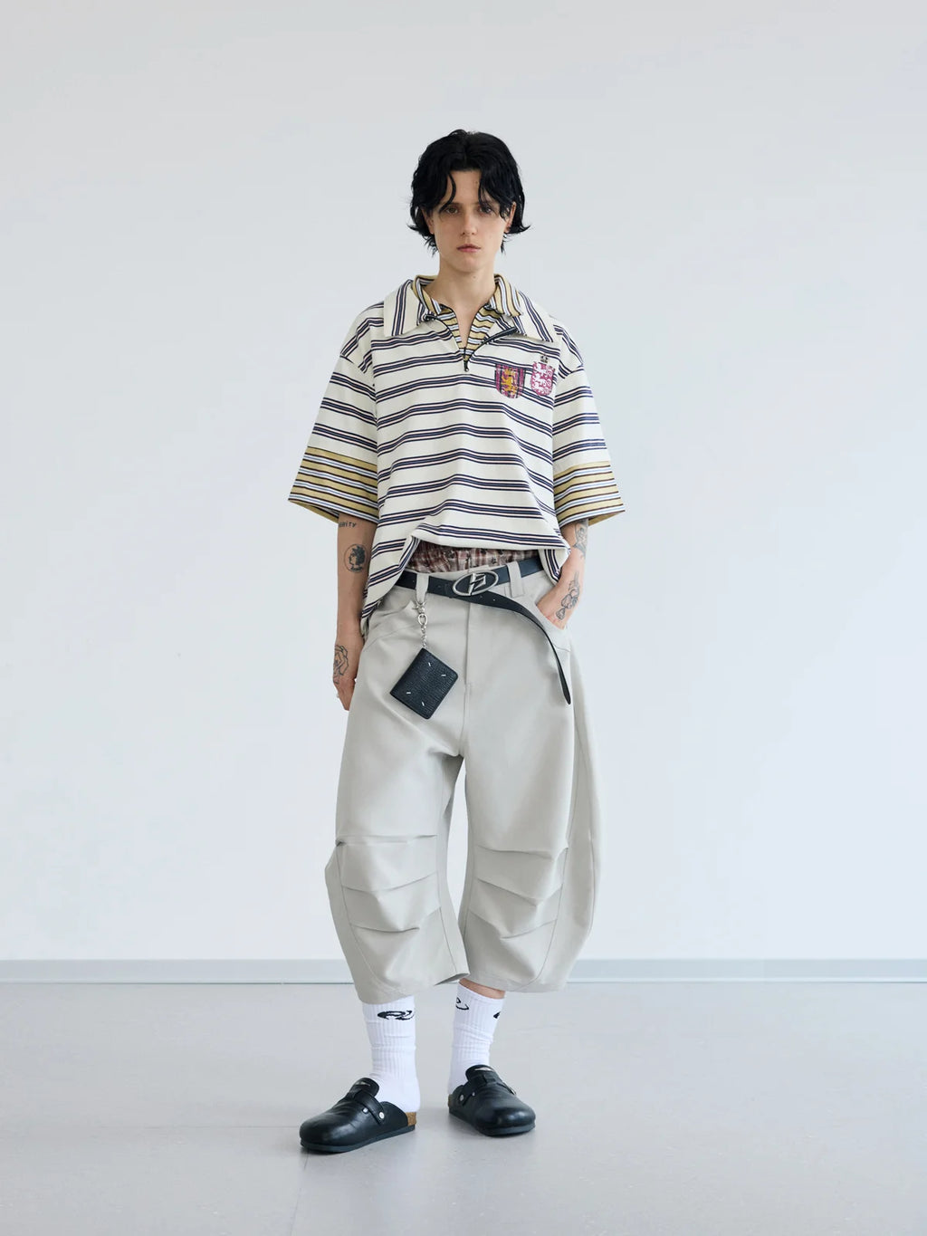 Peoplesense Layered Collar Zip Stripe Polo Shirt