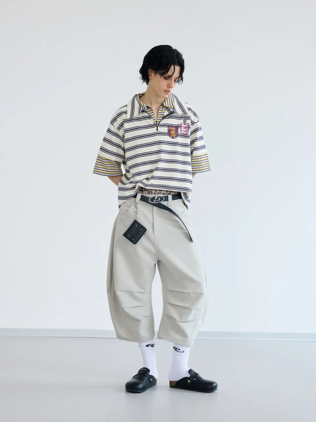 Peoplesense Layered Collar Zip Stripe Polo Shirt