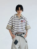 Peoplesense Layered Collar Zip Stripe Polo Shirt