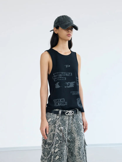 Peoplesense Vintage Printed Knit Soft Tank Top