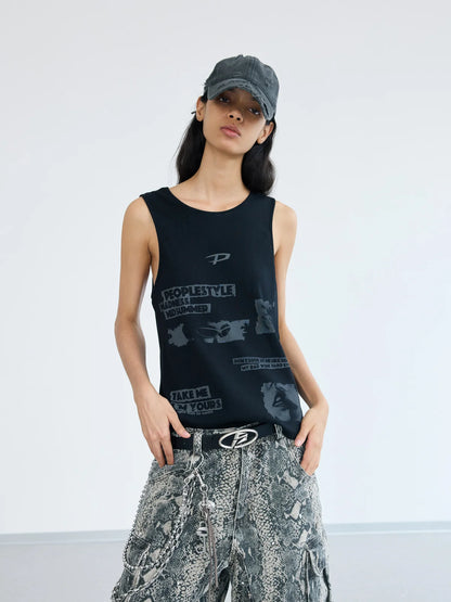 Peoplesense Vintage Printed Knit Soft Tank Top