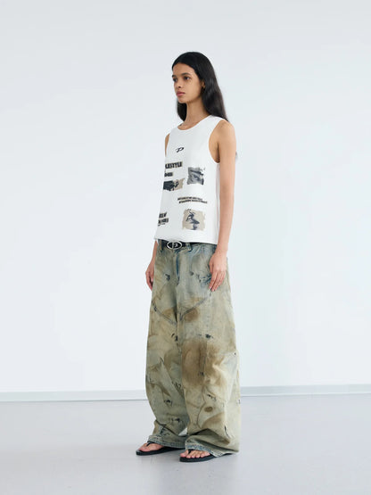 Peoplesense Vintage Printed Knit Soft Tank Top