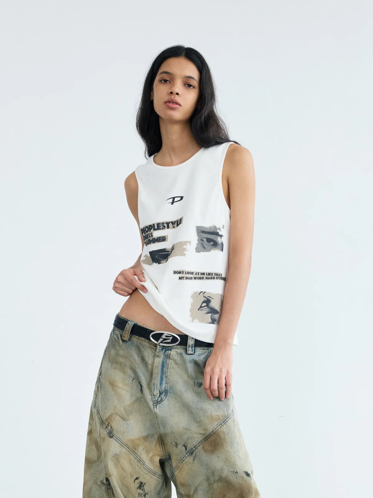 Peoplesense Vintage Printed Knit Soft Tank Top