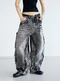Peoplesense Raw-edge Snake Print Baggy Jeans