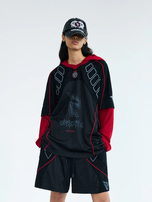 Peoplesense Racing Fake Two-Piece Racing Hooded Sweatshirt