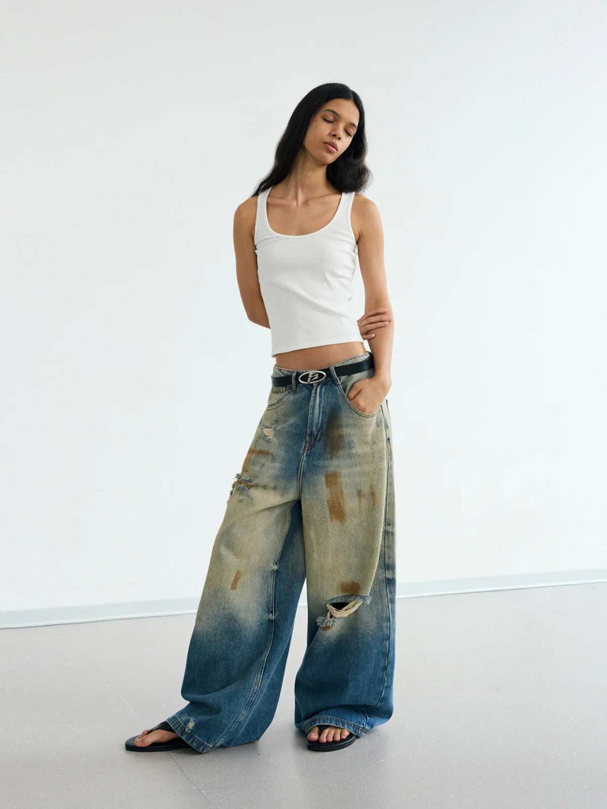 Peoplesense Mud Dyed Vintage Distressed Jeans