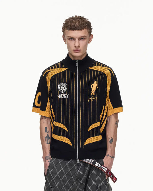 Peoplesense Knitted Zipper Soccer Jersey Black
