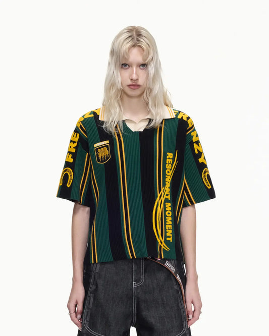 Peoplesense Thick Knit Stripe Retro Soccer Jersey