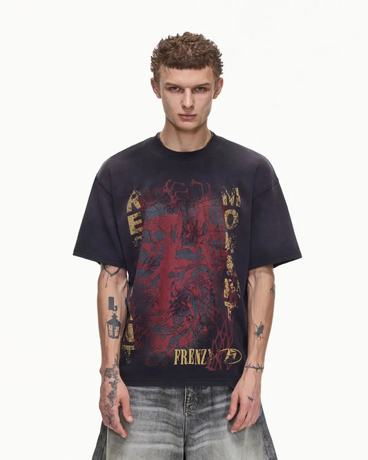 Peoplesense Red Gold Spray Whiskered Vintage Graphic Tee