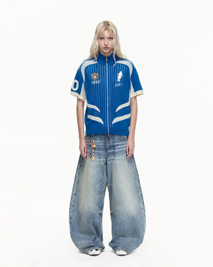 Peoplesense Knitted Zip-up Soccer Jersey Blue
