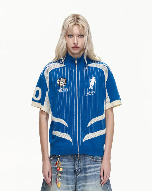 Peoplesense Knitted Zipper Soccer Jersey Blue