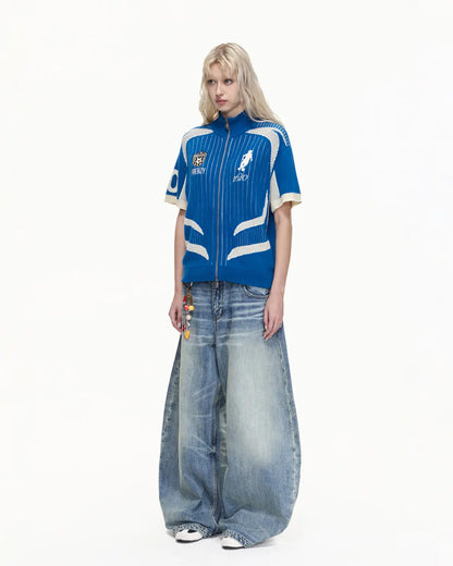 Peoplesense Knitted Zip-up Soccer Jersey Blue