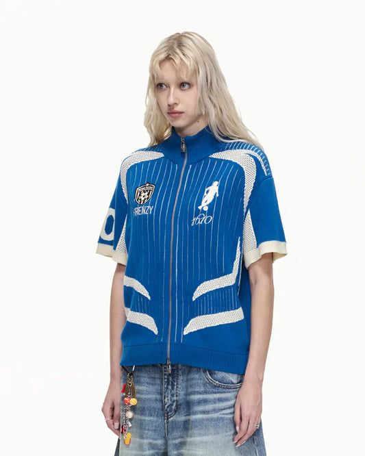 Peoplesense Knitted Zipper Soccer Jersey Blue