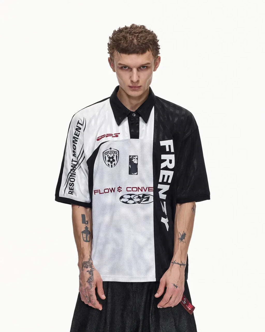 Peoplesense Black White Asymmetric Football Jersey Polo