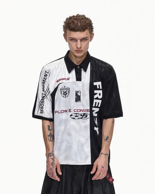 Peoplesense Black White Asymmetric Football Jersey Polo