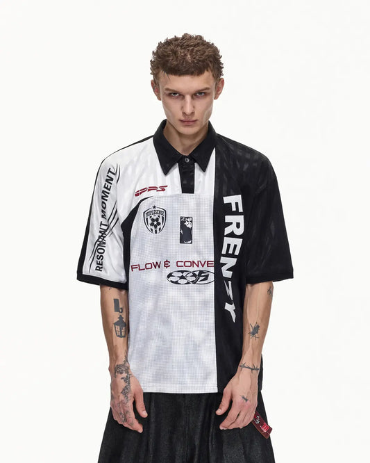 Peoplesense Black White Asymmetric Football Jersey Polo