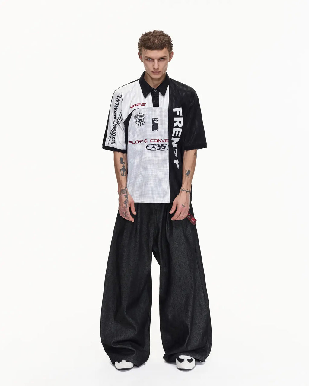 Peoplesense Black White Asymmetric Football Jersey Polo