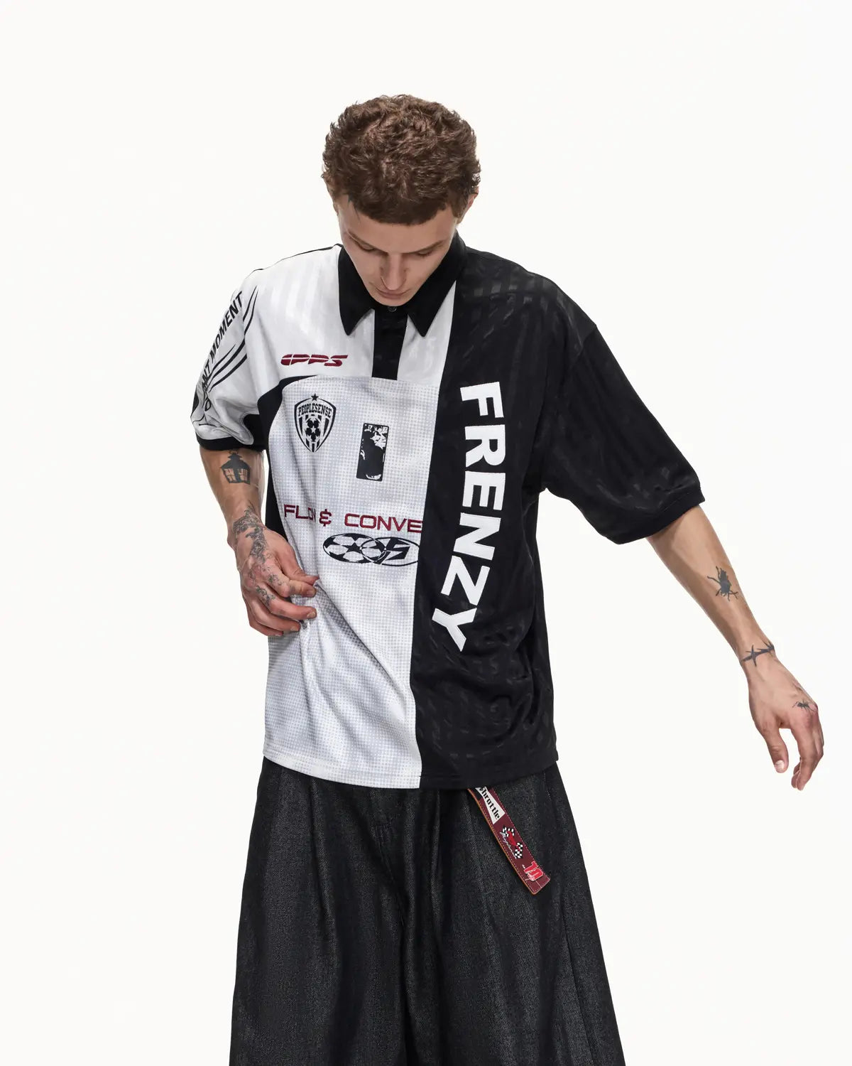 Peoplesense Black White Asymmetric Football Jersey Polo