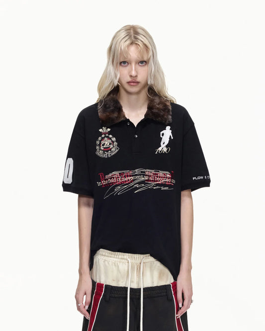 Peoplesense Detachable Fur Collar Retro Soccer Polo