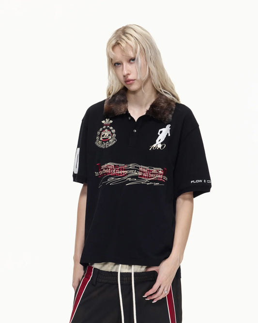 Peoplesense Detachable Fur Collar Retro Soccer Polo