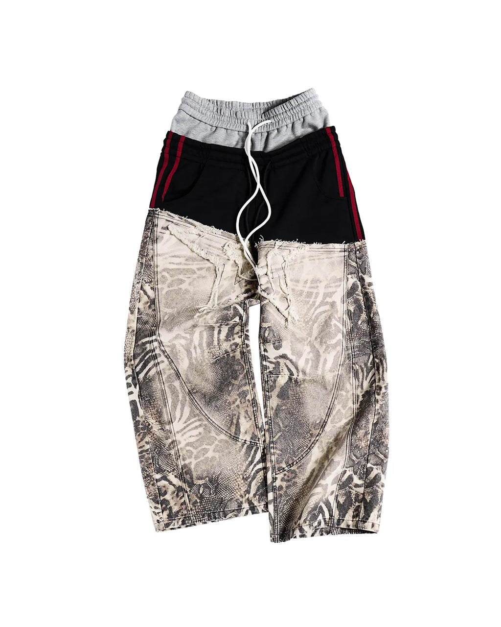 Peoplesense Grey-Black Double-Waist Animal Print Pants