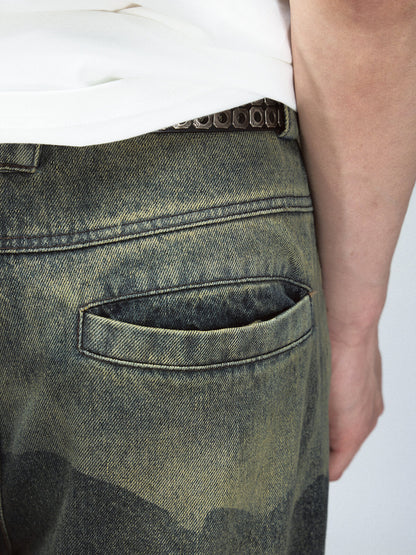 Peoplesense Wide-Leg Camouflage Denim Jeans