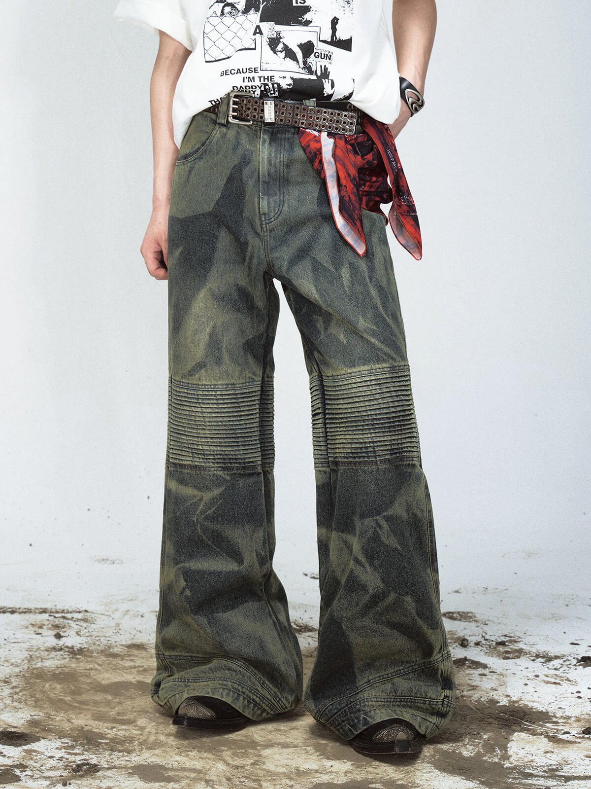 Peoplesense Wide-Leg Camouflage Denim Jeans