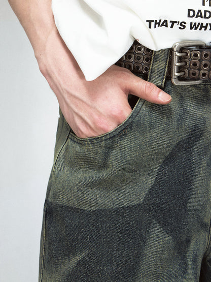 Peoplesense Wide-Leg Camouflage Denim Jeans