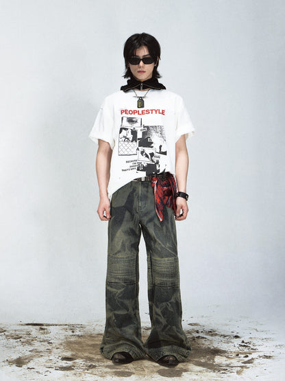 Peoplesense Wide-Leg Camouflage Denim Jeans