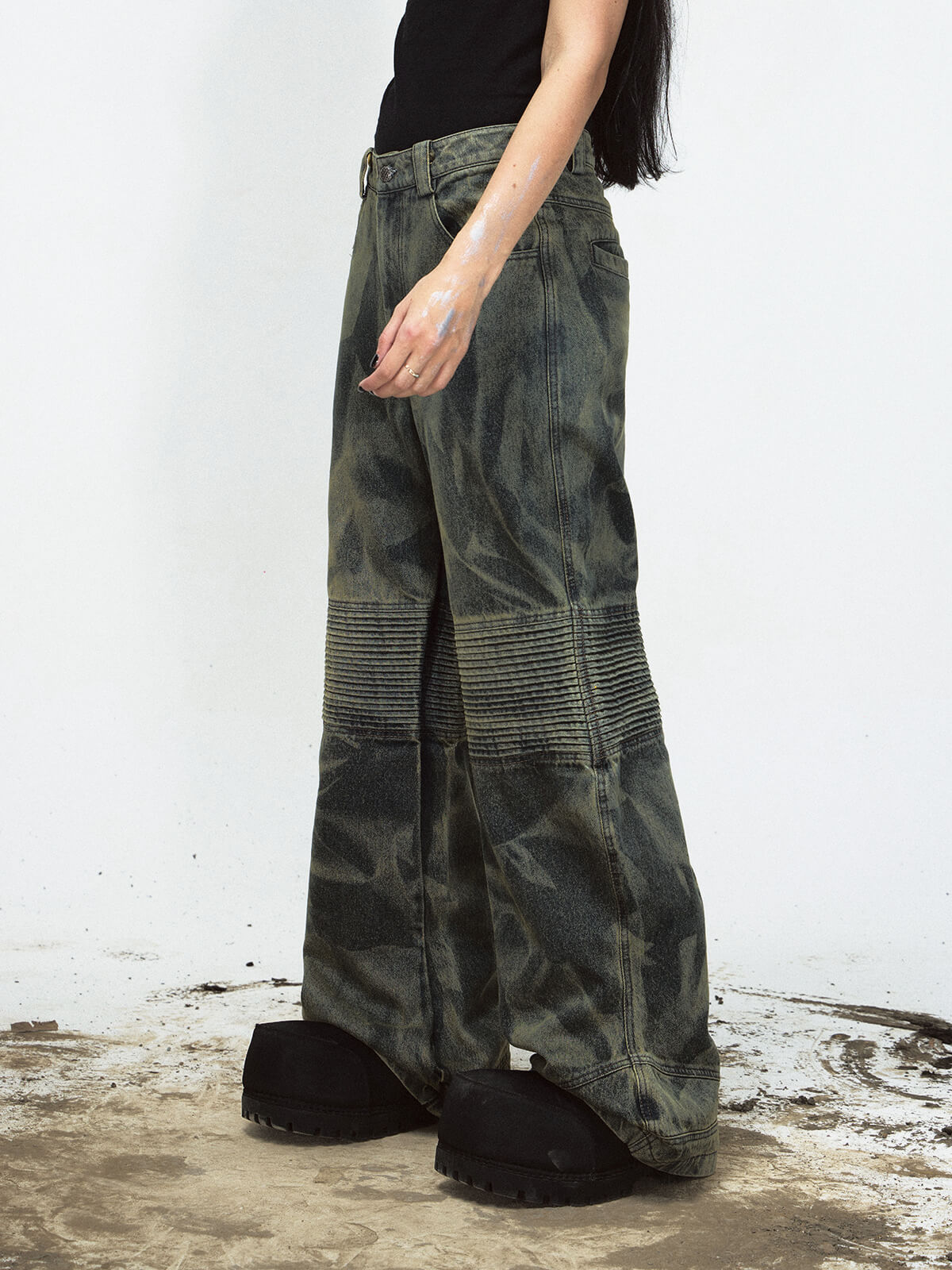 Peoplesense Wide-Leg Camouflage Denim Jeans