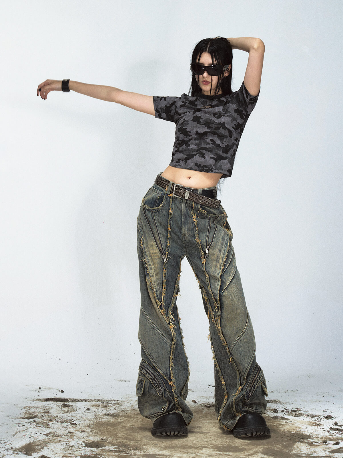 Peoplesense Black Camo Cropped Baby Tee